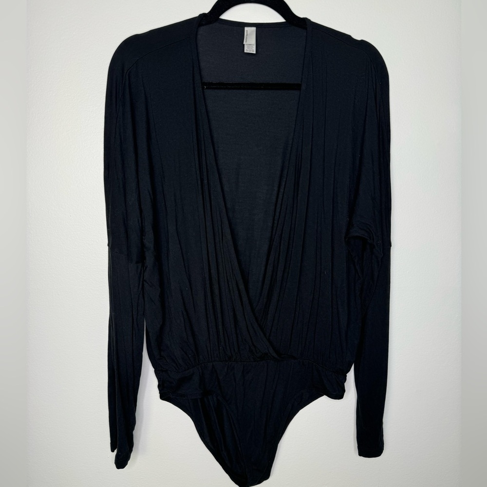 American Apparel Black Long Sleeve Wrap-Front Bodysuit